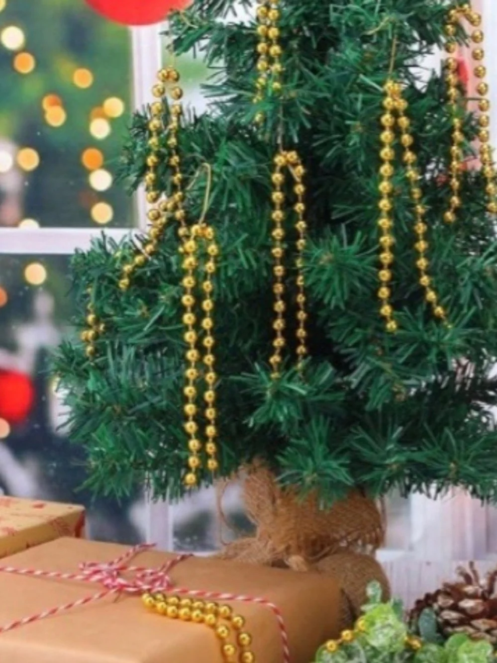 Gold Beaded Garland Christmas Ornaments Holiday Tree Decor